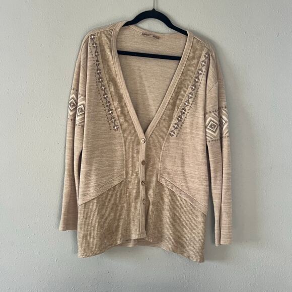 Miss Me Beige Button Up Cardigan Women’s Size M Western Country Aztec - Picture 1 of 5